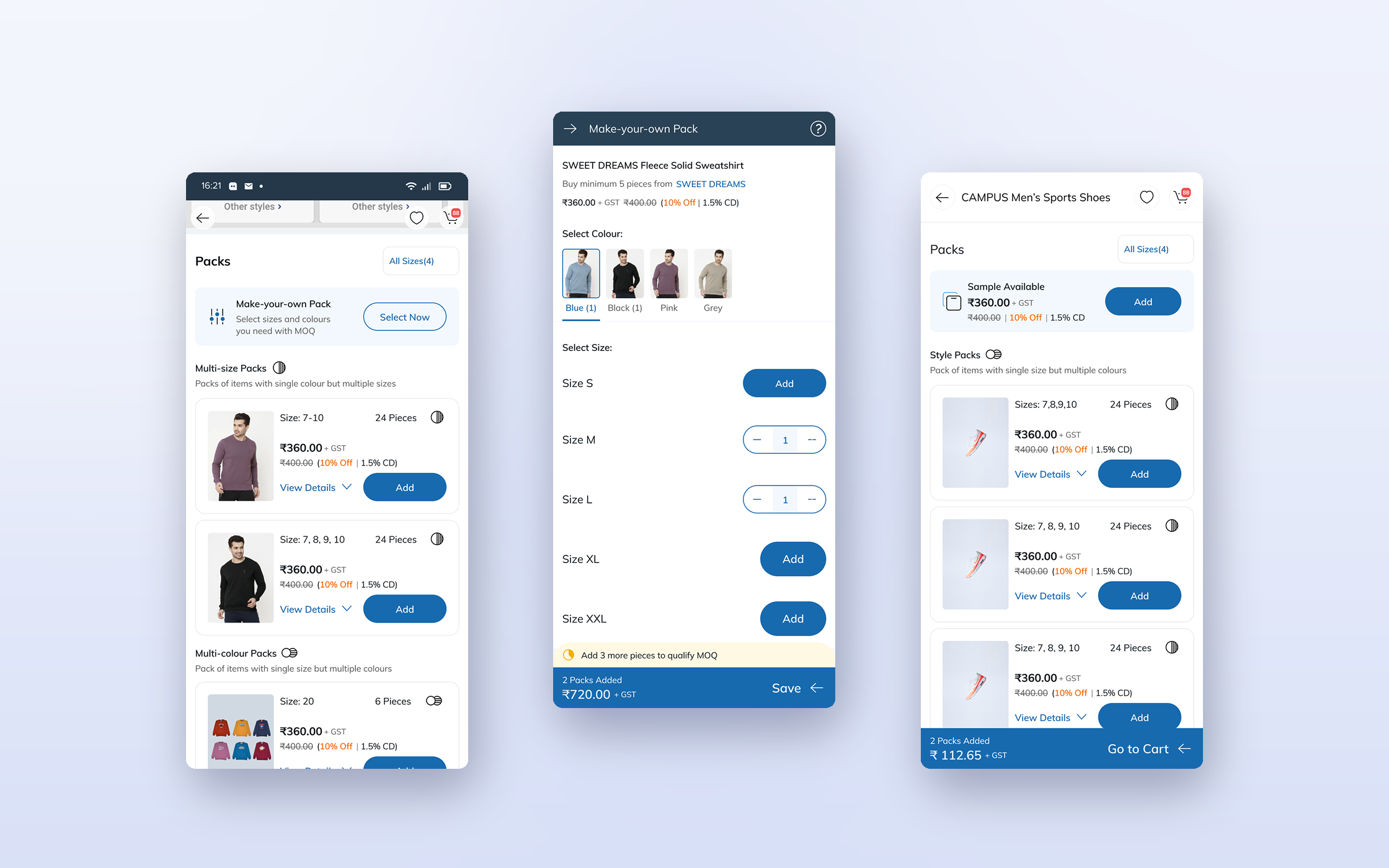 Pack cards, Make-your-own Pack and sampling on the redesigned page