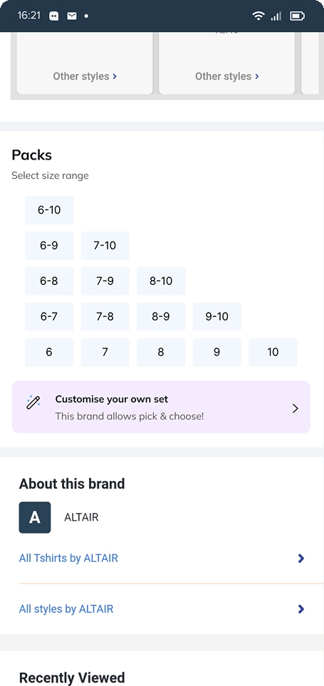 2 · Pick a size range, or customise from scratch