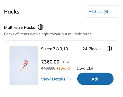 Multi-size: one colour, a run of sizes
